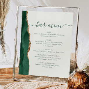 Poster Cardápio de Bar de Casamento Esmeralda Verde Doura
