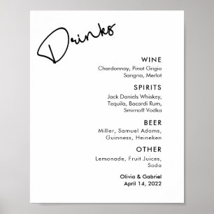 Poster Cardápio de bar de casamento formal simples preto 