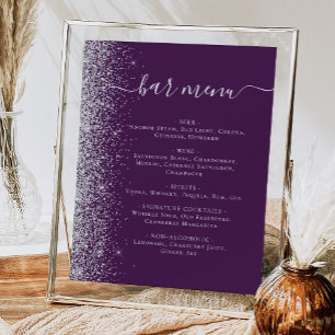 Poster Cardápio de Bar de Casamento Glitter Roxo Escuro P