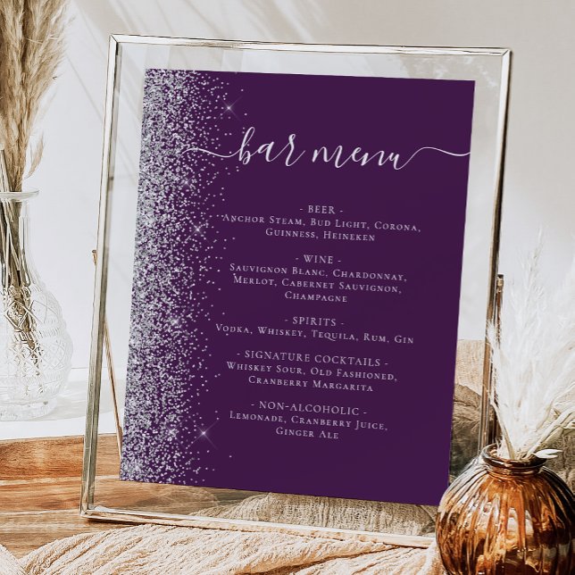 Poster Cardápio de Bar de Casamento Glitter Roxo Escuro P (Criador carregado)