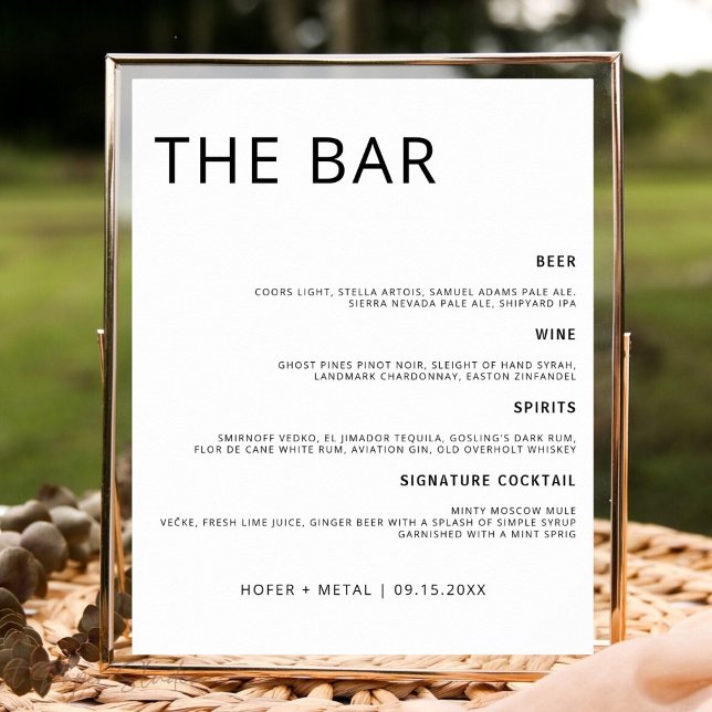Poster Cardápio de Bar de Casamento Moderno Bebida de Cas (Criador carregado)