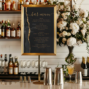 Poster Cardápio de Bar de Casamento Preto Dourado Ágata E
