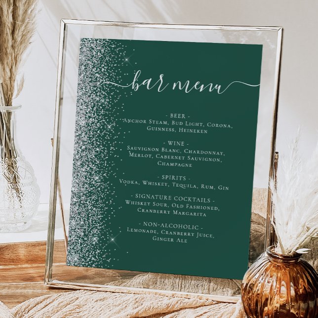 Poster Cardápio de Bar de Casamento Verde Escuro Brilho P (Criador carregado)