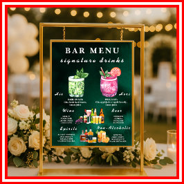Poster Cardápio de Bar de Casamento Verde Esmeralda