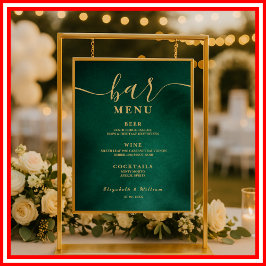Poster Cardápio de Bar de Casamento Verde Esmeralda & Dou