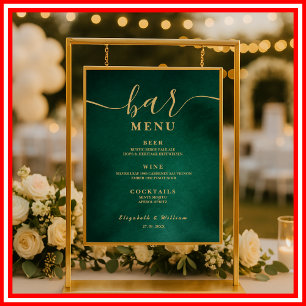 Poster Cardápio de Bar de Casamento Verde Esmeralda & Dou