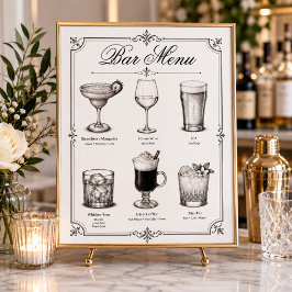 Poster Cardápio de Bar de Coquetel de Caligrafia Clássica