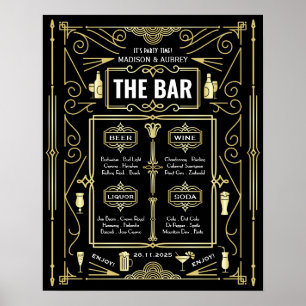 Poster Cardápio de Bar de Festa de Casamento Art Deco Vin
