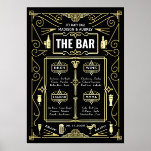Poster Cardápio de Bar Great Gatsby Dourado Preto Casamen