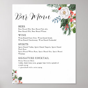 Poster Cardápio de Bar para Chá de Noiva de Natal de Inve