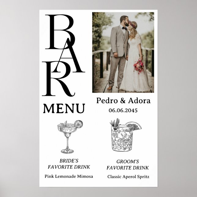 Poster Cardápio de Bar Simples para Casamento (Frente)