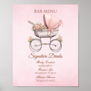 Poster Cardápio de Barraca de Carruagem de Bebê Rosa Vint