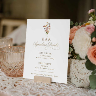 Poster Cardápio de Bebida de Assinatura Casamento Flor Si