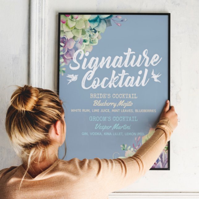 Poster Cardápio de Bebida de Assinatura de Casamento Aqua (Criador carregado)
