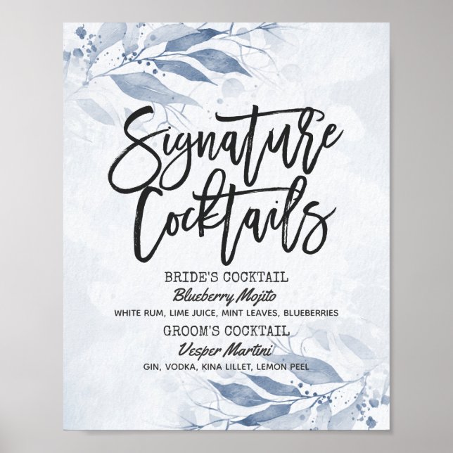 Poster Cardápio de Bebida de Assinatura de Casamento com  (Frente)