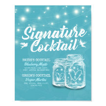 Cardápio de Bebida de Assinatura de Casamento Flor