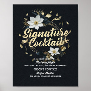 Poster Cardápio de Bebida de Assinatura de Coroa Floral D