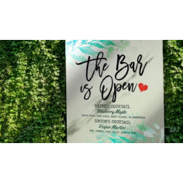 Poster Cardápio de Bebidas Casamento Folhas Verdes O Bar 