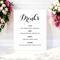 Cardápio de Bebidas Casamento Preto Branco