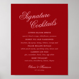 Poster Cardápio de Bebidas com Assinatura em Rosa Vermelh