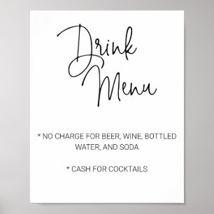Poster Cardápio de Bebidas de Bar Limitado para Casamento