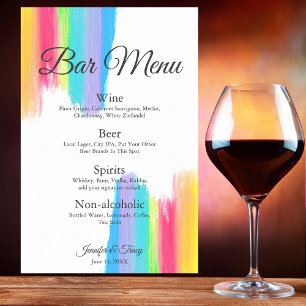 Poster Cardápio de Bebidas de Cásamento Arco-íris Aquarel