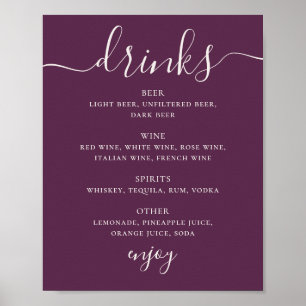 Poster Cardápio de Bebidas de Casamento com Letra Elegant
