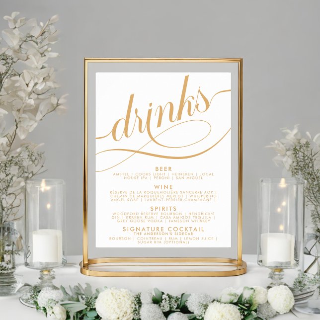 Poster Cardápio de Bebidas de Casamento em Grafia Elegant (Criador carregado)