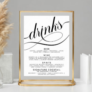Poster Cardápio de Bebidas de Casamento em Letra Elegante
