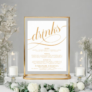 Poster Cardápio de Bebidas de Casamento em Letra Elegante