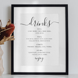 Poster Cardápio de bebidas de casamento em preto e branco