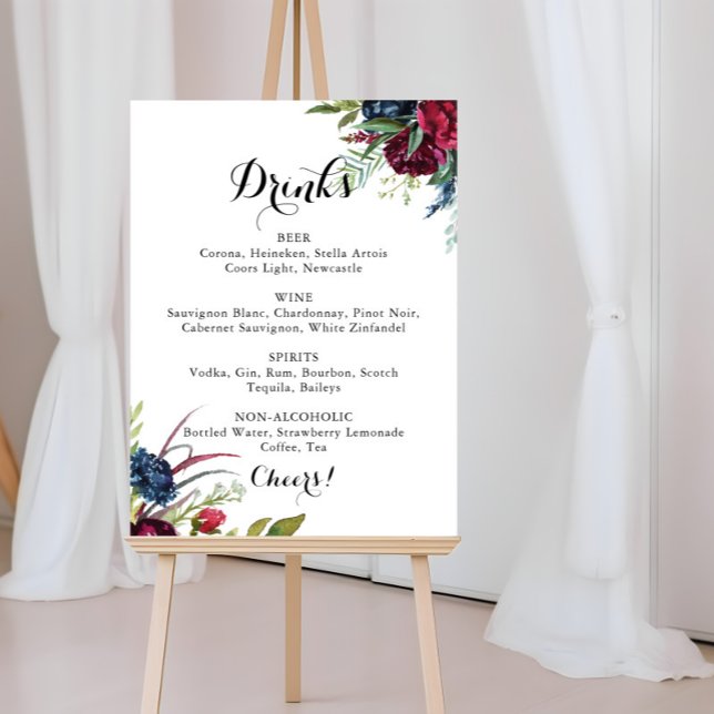 Poster Cardápio de Bebidas de Casamento Floral Boho Capri (Criador carregado)