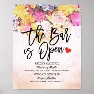 Poster Cardápio de Bebidas de Casamento Floral Elegante O