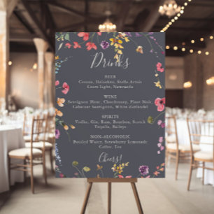 Poster Cardápio de Bebidas de Casamento Floral Selvagem A