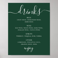 Cardápio de Bebidas de Casamento Floresta Escura V