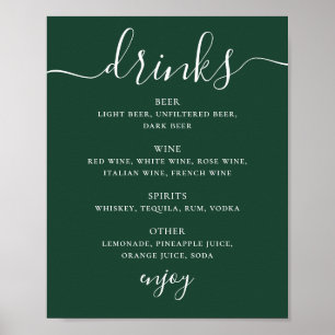 Poster Cardápio de Bebidas de Casamento Floresta Escura V