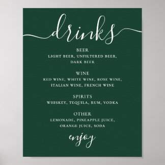 Poster Cardápio de Bebidas de Casamento Floresta Escura V