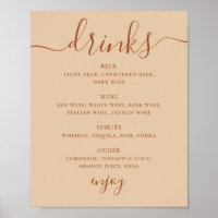 Cardápio de Bebidas de Casamento | Placa de Bar em