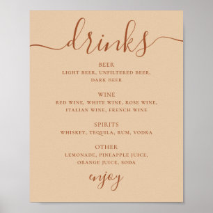 Poster Cardápio de Bebidas de Casamento Placa de Bar em