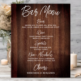 Poster Cardápio de Bebidas de Casamento Rústico Bar Perso