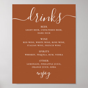 Poster Cardápio de Bebidas de Casamento Sienna Letreiro