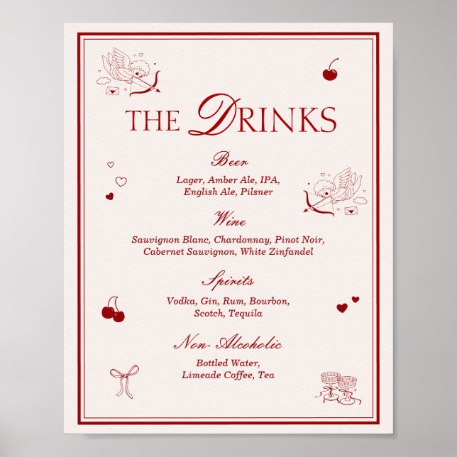 Poster Cardápio de Bebidas do Bar de Casamento Ópera Marr (Frente)