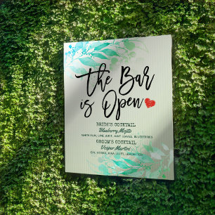Poster Cardápio de Bebidas do Casamento Folhas Verdes O B