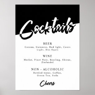 Poster Cardápio de Bebidas para Festa Preto e Branco Chic