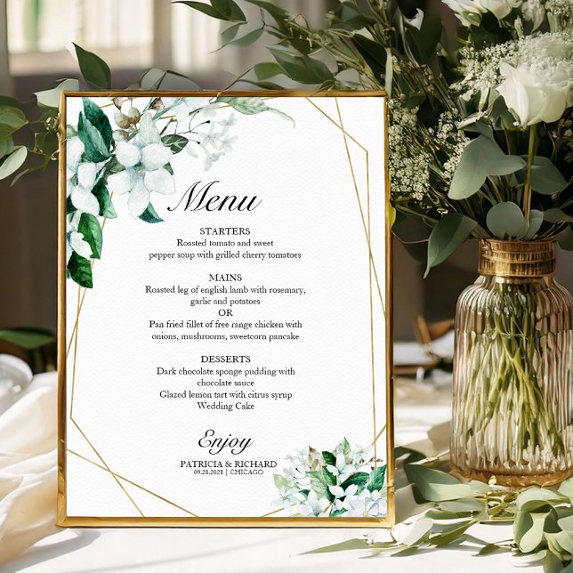 Poster Cardápio de Casamento com Flora Geometria Elegante (Criador carregado)