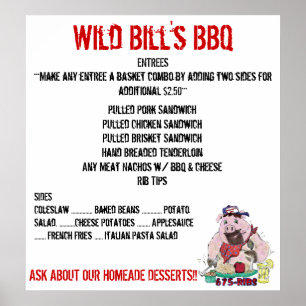 PÓSTER CARDÁPIO DE CHURRASCO DO WILD BILL