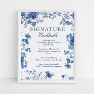 Poster Cardápio de Coquetéis com Assinatura Blue Toile Ch