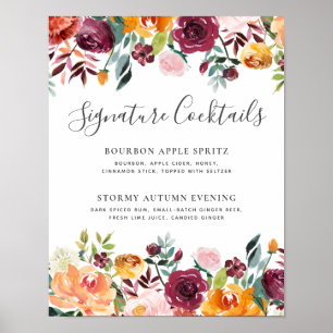 Poster Cardápio de Coquetéis Especiais Bar de Casamento F