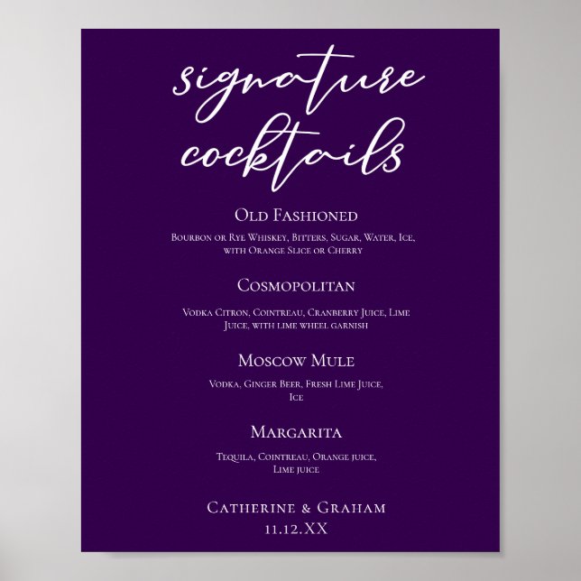 Poster Cardápio de Coquetéis Personalizados de Casamento  (Frente)