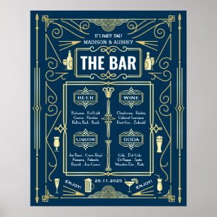 Poster Cardápio de Festa de Casamento Art Déco Dourado Az